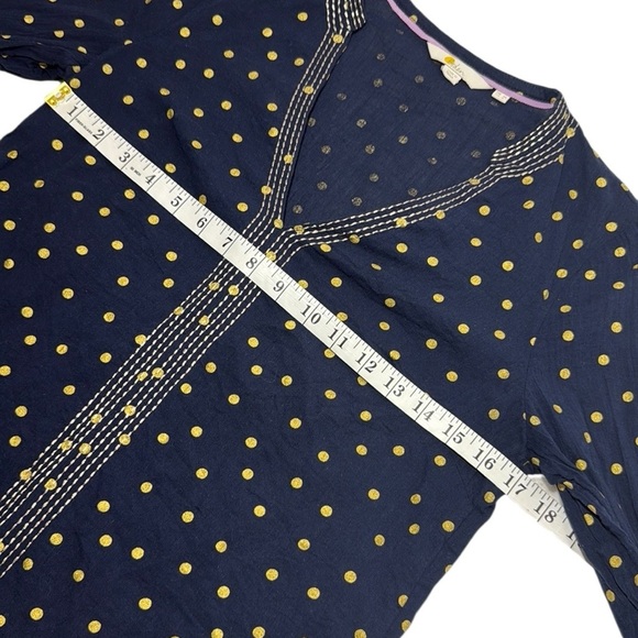 Boden Navy Embroidered Gold Foil Polka Dots Cotton Blouse - Picture 9 of 10